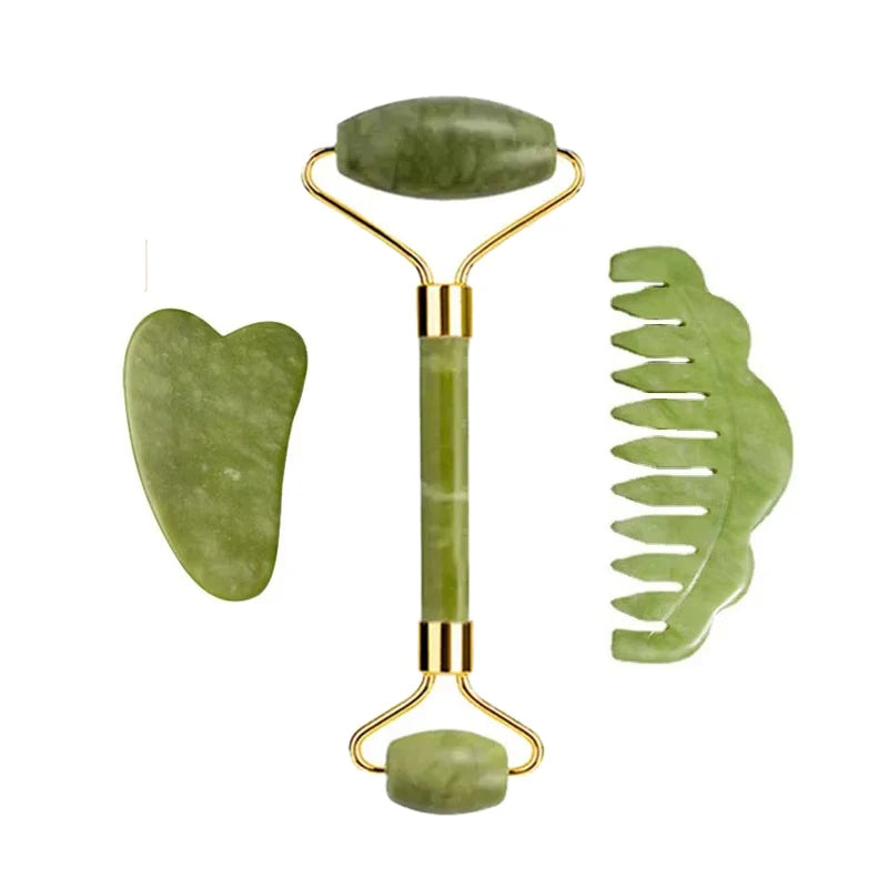 3-Piece Natural Stone Gua Sha Face Roller Set